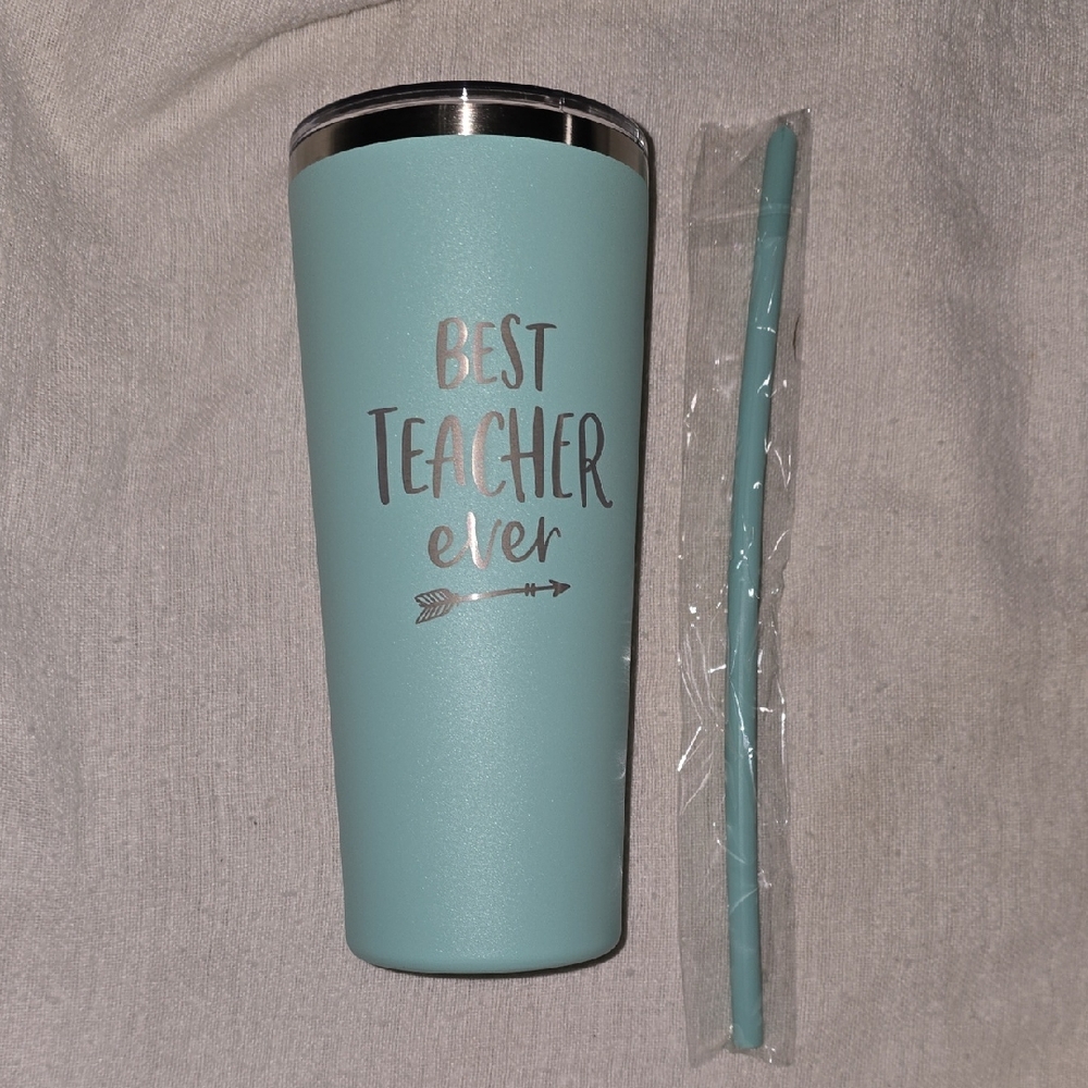 Sassy Cups Best Teacher Ever With Straw Teal Tumbler 22oz